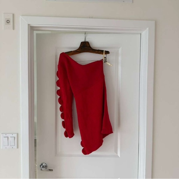 Farm Rio Red Roses One-Shoulder Slim Mini Dress - Picture 7 of 10